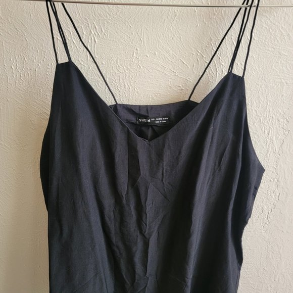 Black String Strap V Neck Blouse Tank Top - Picture 1 of 5